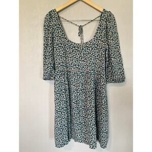American Eagle Babydoll Floral Green Square Neck Mini Dress SZ M
